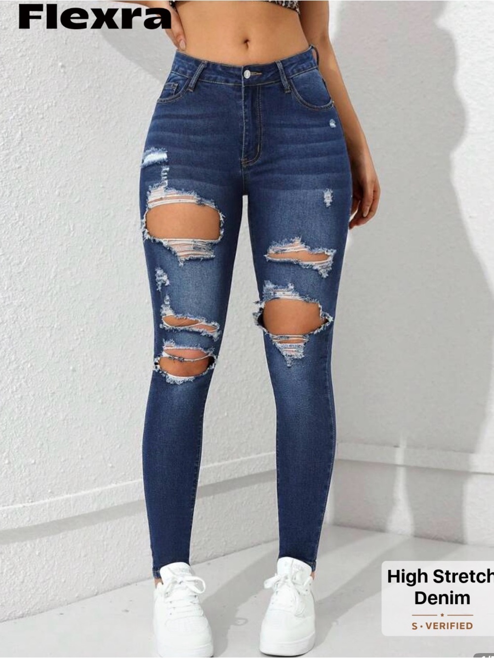 SHEIN Dark Blue Distressed Jeans